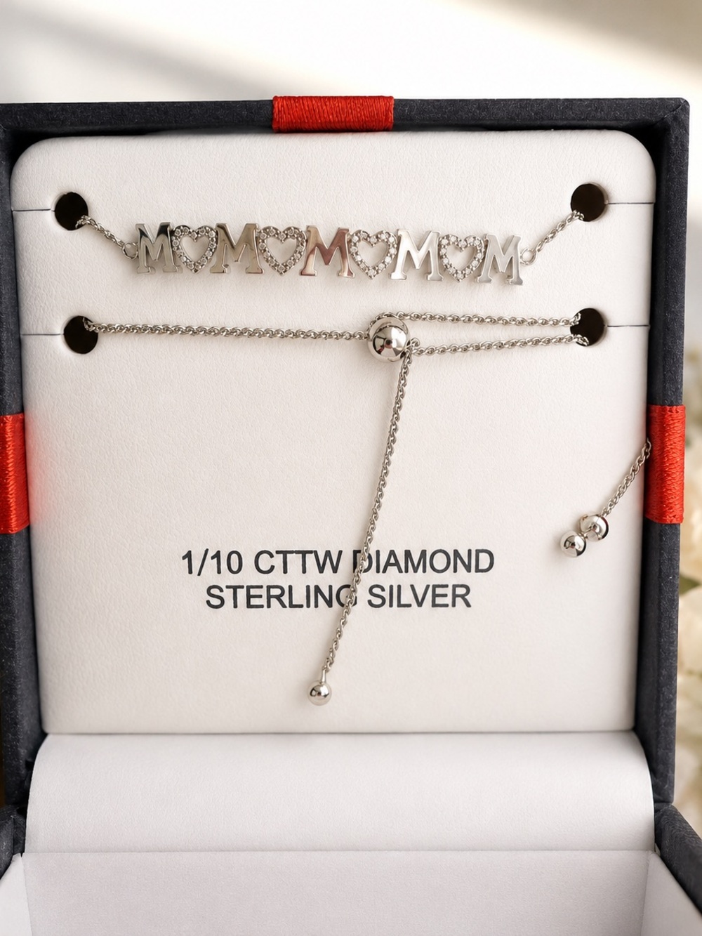 Sterling Silver 1/10 CTTW Diamond MOM Adjustable Bracelet